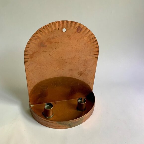 Vintage Copper Wall Pocket Sconce Holds 2 Candles - Picture 1 of 6